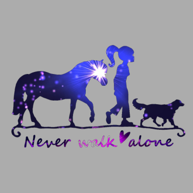 Motiv Never walk alone - mit Pferd und Hund