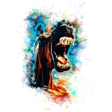 Motiv Pferd urkomisch großer Mund Wasserfarben Spritzer