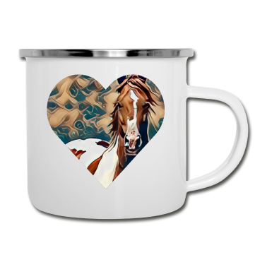 Pferde Emaille Tasse - Pferd