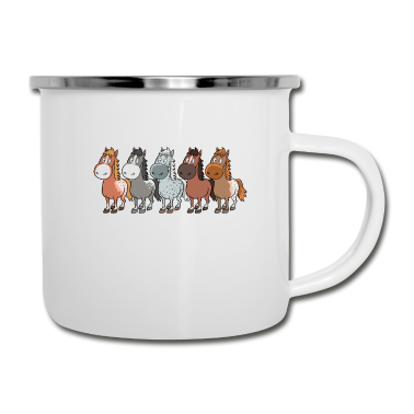 Pferde Emaille Tasse - Lustige Comic Pferde und Pferderassen