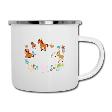 Pferde Emaille Tasse - Geschwister Große Schwester 2021 süße Pferde