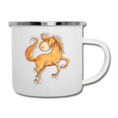 Pferde Emaille Tasse - Wildes Pferd im wallender Mähne I Comic