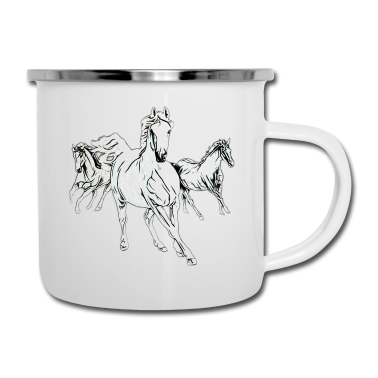 Pferde Emaille Tasse - Pferde