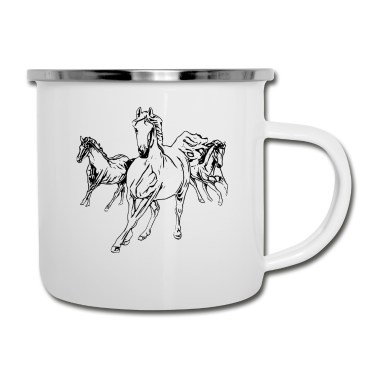 Pferde Emaille Tasse - Pferde