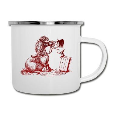 Pferde Emaille Tasse - Thelwell Cartoon Pony bei der Zahnkontrolle