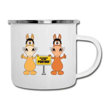 Pferde Emaille Tasse - WILLKOMMEN AUF DEM PONYHOF - PFERDE - PONYS
