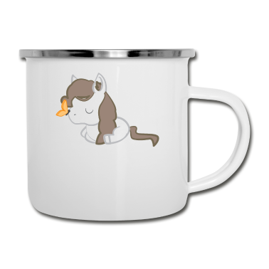 Pferde Emaille Tasse - Pferd - Pferde T-Shirt - Pferde - Schmetterling