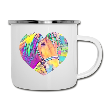 Pferde Emaille Tasse - Pferd