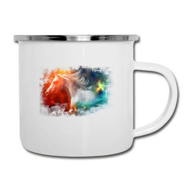 Pferde Emaille Tasse - Pferd