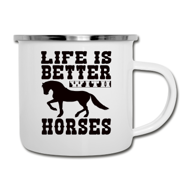Pferde Emaille Tasse - Pferde