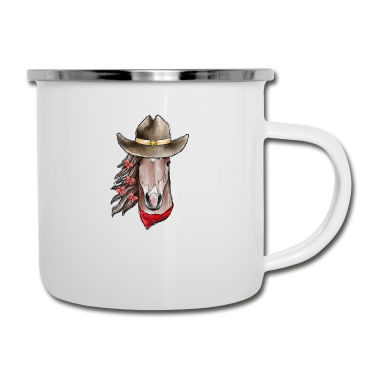Pferde Emaille Tasse - Pferd