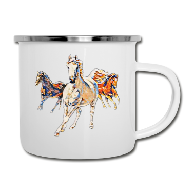 Pferde Emaille Tasse - Pferde