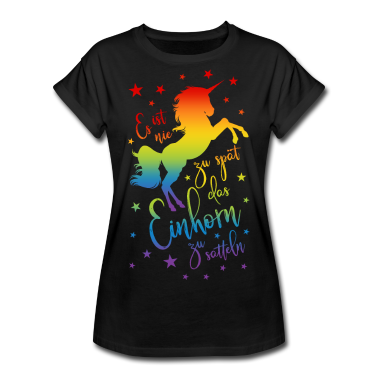 Einhörner T-Shirt - Einhorn satteln Spruch Regenbogen Sterne bunt