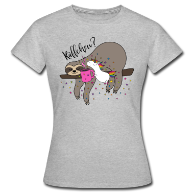 Einhörner T-Shirt - Kaffee Einhorn Faultier Käffchen Kaffeetasse Büro