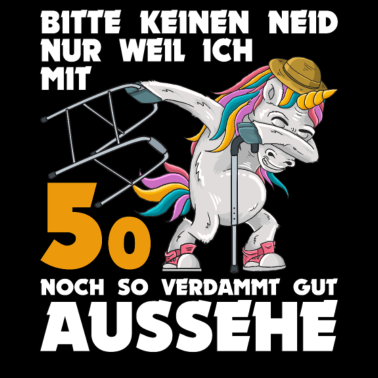 Motiv 50. Geburtstag 50 Jahre Einhorn mit Rollator Stock
