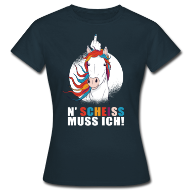 Einhörner T-Shirt - N'scheiss muss ich, Einhorn mit Mittelfinger