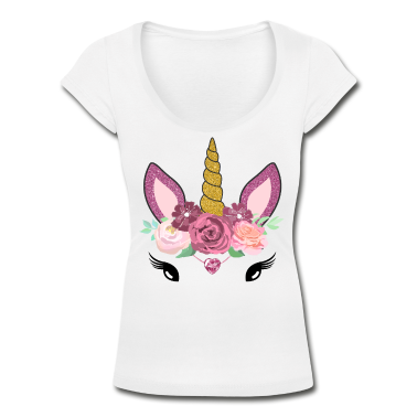 Einhörner T-Shirt - Einhorn Gesicht Mit Blumen Für Frauen Und Mädchen