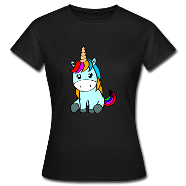 Einhörner T-Shirt - Blaues Einhorn mit bunten Haaren