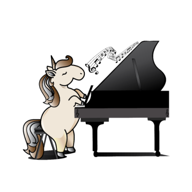 Motiv Einhorn spielt Klavier