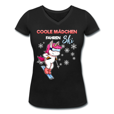 Einhörner T-Shirt - Coole Mädchen Fahren Ski Skifahrer Spruch Lustig