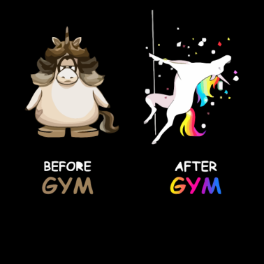 Motiv Einhorn vor dem Fitness-Studio und nach dem Fitnessstudio