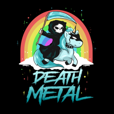 Motiv Death Metal Einhorn mit Tod als Reiter Regenbogen