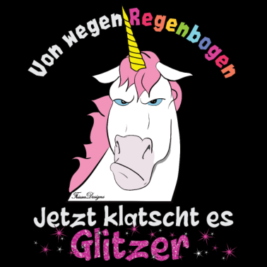 Motiv Lustiges böses Einhorn klatscht Glitzer Regenbogen