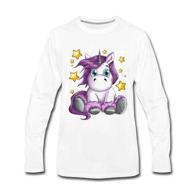 Einhörner Langarmshirt - Flauschiges Einhorn mit Sterne Illustration Motiv