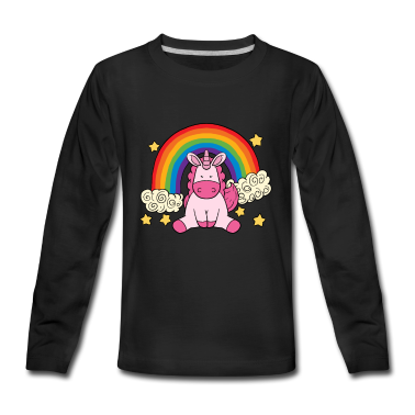 Einhörner Langarmshirt - Lila Einhorn zwischen Wolken unter Regenbogen