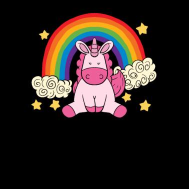 Motiv Lila Einhorn zwischen Wolken unter Regenbogen