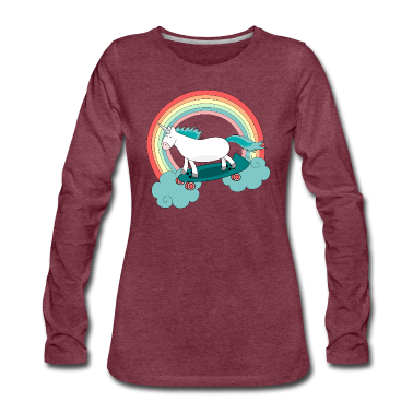 Einhörner Langarmshirt - Einhorn Skateboard Longboard Regenbogen