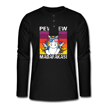 Einhörner Langarmshirt - Pew Pew Madafakas Lustige Katze Crazy Einhorn