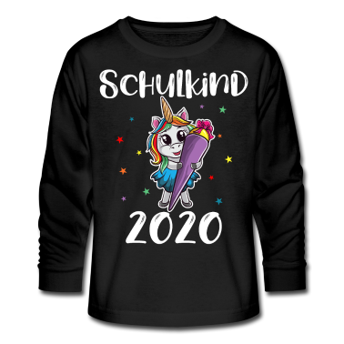 Einhörner Langarmshirt - Einhorn mit Schultüte, Einschulung, Schulanfang