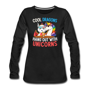 Einhörner Langarmshirt - Coole Drachen Hängen Mit Einhörnern Ab