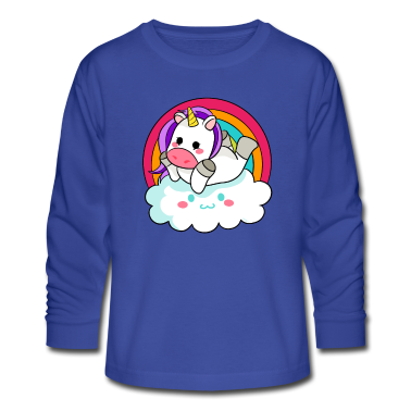 Einhörner Langarmshirt - Einhörn Mädchen Regenbogen Wolke
