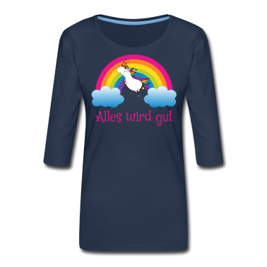 Einhörner Langarmshirt - Regenbogen Einhorn Spruch Alles wird gut