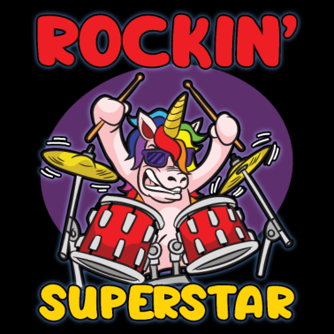 Motiv ROCKIN SUPERSTAR Rocker Einhorn Schlagzeuger Humor