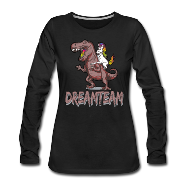 Einhörner Langarmshirt - Einhorn Reiten Dinosaurier Team