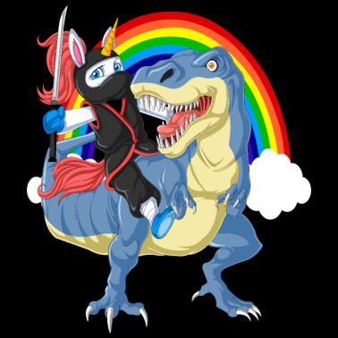 Motiv Ninja Einhorn Reiten Dinosaurier