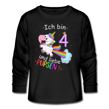 Einhörner Langarmshirt - 4. Geburtstag Einhorn ich liebe pupsen