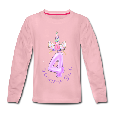 Einhörner Langarmshirt - Happy Birthday Unicorn Girl (4 Jahre)