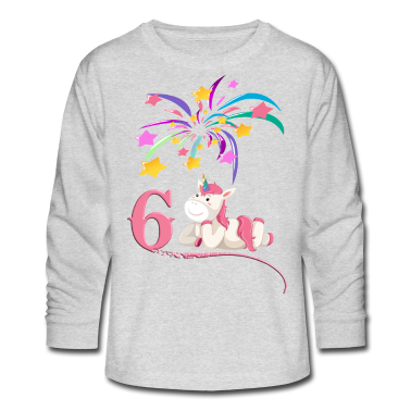 Einhörner Langarmshirt - 6. Geburtstag - Einhorn mit Feuerwerk