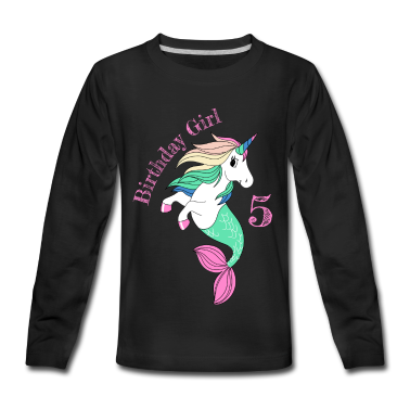 Einhörner Langarmshirt - Birthday Girl 5 Jahre Meerjungfrau Einhorn