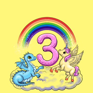 Motiv 3 Jahre Drachen Einhorn