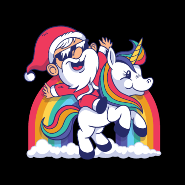 Motiv Weihnachtsmann auf einem Unicorn Einhorn lustig