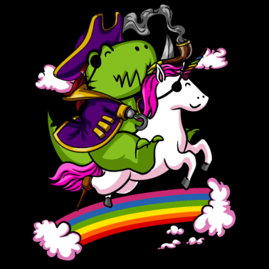 Motiv T-Rex Dinosaurier-Pirat, der Einhorn reitet