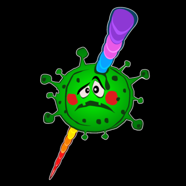 Motiv Comic Corona Virus mit Einhorn Power geimpft.