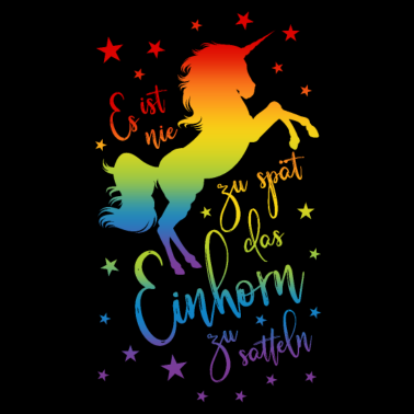 Motiv Einhorn satteln Spruch Regenbogen Sterne bunt