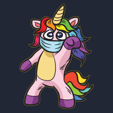 Motiv Einhorn mit medizinischer Maske Comic Bunt