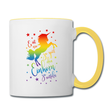 Einhörner Tasse - Einhorn satteln Spruch Regenbogen Sterne bunt